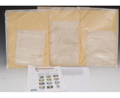 Peninsular War - three ink MS letters sent to Lt. General Roland Hill, from Spanish correspondents, including a two-page acco