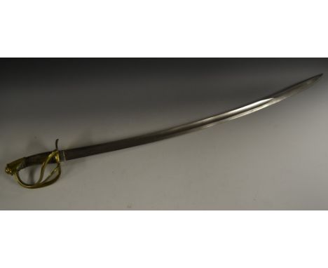 A French 1822 pattern light cavalry sabre, 88cm curved fullered blade marked WRH, crowned D to verso, brass three-bar guard, 