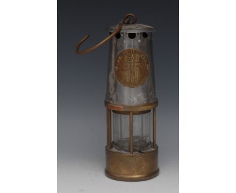 Mining - a brass and steel miner's lamp, Type 6 by the Protector Lamp & Lighting Company Limited, Eccles, copper plaque stamp