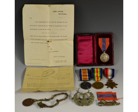 Medals, WW1 trio, 1914-1915 Star [The Royal Scots], named, medal citation paperwork, British War and Victory medals, named to