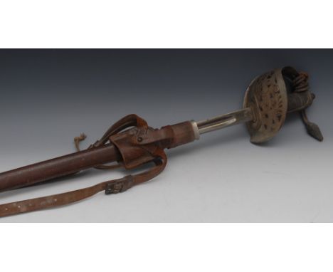 An 1897 pattern infantry officer's sword, 83cm straight fullered blade, stamped Proved, Made In England, pierced steel guard 