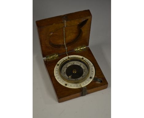 A WW1 mahogany compass, by J. Wardale & Co, London, No. 5406, hinged cover enclosing a 4.5cm gimbal dial within an ivorine ch