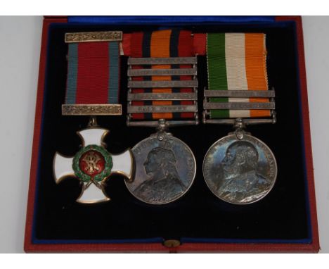 Medals, Victoria DSO/MiD/Boer War, group of three - Lt. Colonel, Royal Fusilers, DSO V.R., silver-gilt and enamel, with integ