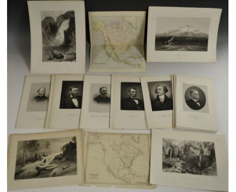 World Travel and Exploration - English School (18th/19th century) map, North America, engraving, later picked out in colour, 