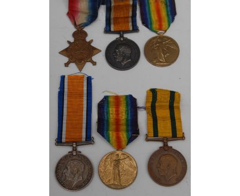 Medals, Two WW1 Trios - Brothers: TFWM Trio, Gnr. John Hutton, RFA; 1914-15* Trio, Cpl. James Hutton, RE