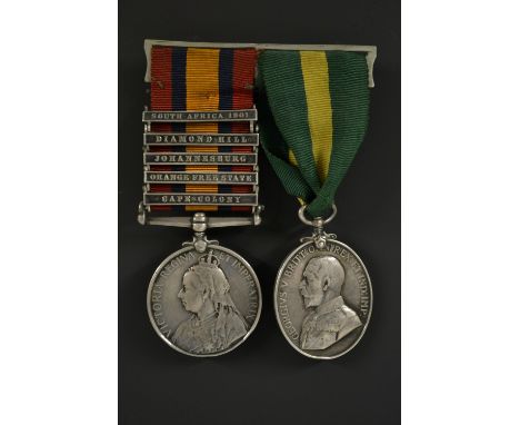 Medals, Boer War, Queen's South Africa with five clasps (Cape Colony, Orange Free State, Johannesburg, Diamond Hill and South