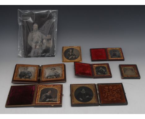 Photography - Early Portraiture - a 19th century couple, in union case, each 6.5cm X 5cm; other ambratypes; a portrait of a m