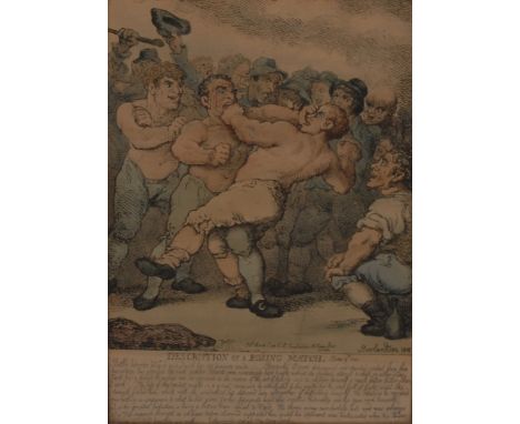Thomas Rowlandson (1756-1827), Description of a Boxing Match, [London] 1812, hand-coloured etching, 32.5cm x 22.5cm