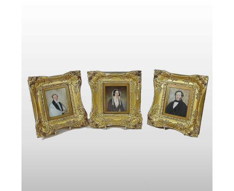 English School, 19th century, a miniature portrait of Reverend Banks, oil on ivory, together with a pair of miniature portrai