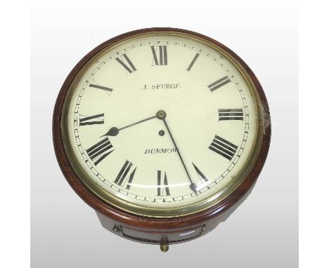 A Victorian mahogany cased dial clock, the painted twelve inch dial signed J. Spurge, Dunmow, within Roman hours, having a si