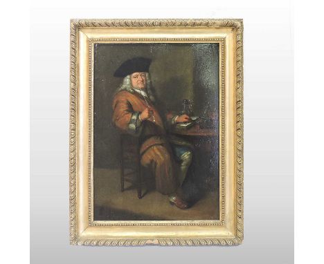 Continental School, 18th century, portrait of a seated gentleman, smoking a clay pipe, oil on board54 x 39cm