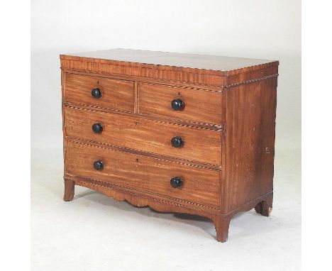A 19th century mahogany chest, containing two short over two long drawers, on swept bracket feet118w x 53d x 90h cm