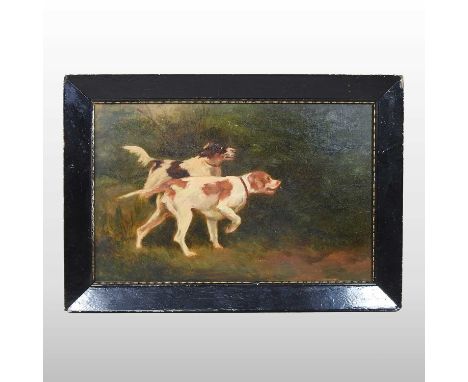 English school, late 19th century, pointer dogs in a field, oil on panel23 x 35cmCondition report: Is complete, with some dir