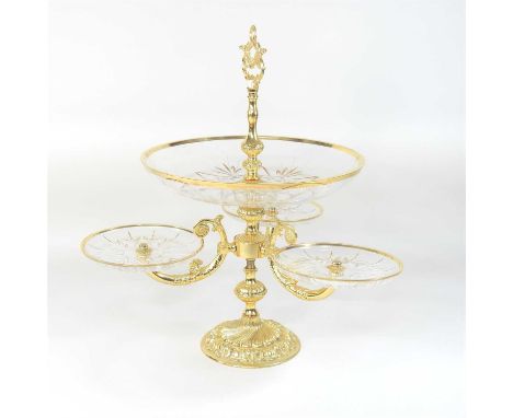 A modern ornate ormolu and glass epergne, with three branches50cm highCondition report: Looks to be complete and although dir