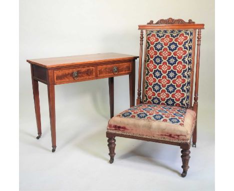 An Edwardian satinwood and walnut side table, containing a pair of frieze drawers, on square tapered legs, together with a Vi
