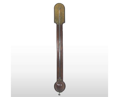 A George III mahogany cased stick barometer, the brass dial signed Nairne &amp; Blunt, London, having an exposed tube and con