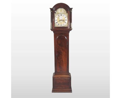 A George III longcase mahogany cased longcase clock, the arched brass dial, with strike silent, subsidiary seconds dial and c