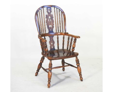 A 19th century style elm seated Windsor armchair, 20th century, on turned legs67w x 50d x 118h cmCondition report: Looks to b