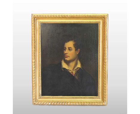 After Philips, late 19th century, a portrait of Lord Byron, 1788-1824, oil on canvas, accompanied by a receipt for restoratio