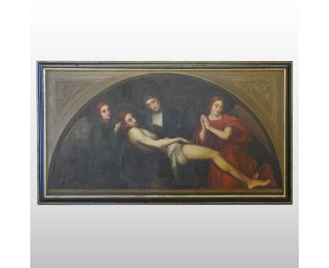 M E Hall *ARR, early 20th century, after Francesco Francia, Pieta, oil on canvas, inscribed to the reverse 'copied by M E Hal