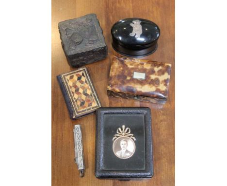 A silver folding pocket knife with scissor &amp; button hook attachments, together with a silver mounted box, a Tunbridge war