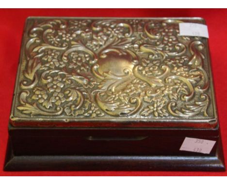 A table box, polished mahogany with an embossed silver mounted hinged lid, 15cm wide