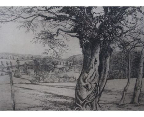 Kenneth Oliver RWS "Pitchcombe village" limited edition etching, signed, inscribed and numbered 6/100, 27cm x 32cm, gilt fram