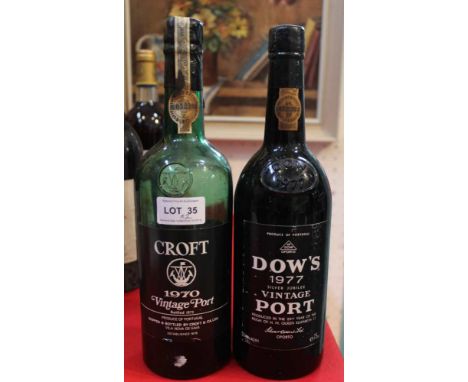 Croft vintage port 1970, 1 bottle, level low shoulder Dows vintage port 1977, 1 bottle, level low shoulder 