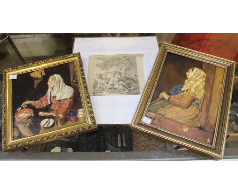 Len Bates, "The Cook after Velasquez" , oil painting on board, monogrammed, 22cm x 20cm, framed together with one other oil p