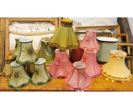 A group of 16 vintage lamp shades.