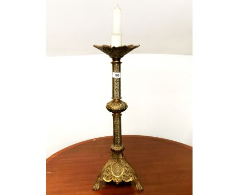 A 19th Century ecclesiastical brass electric candlestick, H. 60cm.