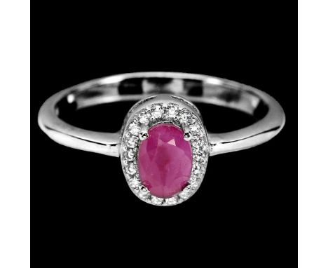 A 925 silver cluster ring set with ruby and white stones, (P).