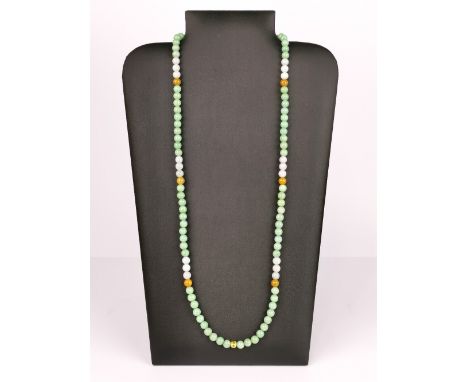 A single strand necklace of mixed colour jade beads, necklace L. 78cm.