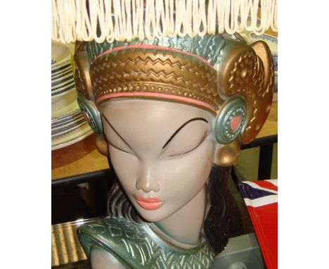 Retro Kitsch plaster table lamp modelled as Cleopatra