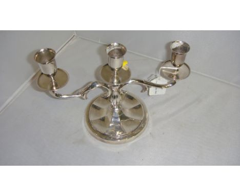 Continental hollow silver metal three branch candlestick 17 cms x 23 cms (unmarked)