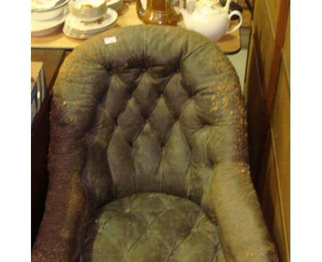 19th century button dark green leather back salon chair