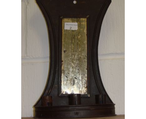 19th century metal mirror back triple candle stick