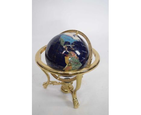 Modern stone set globe on metal stand, stand 30cm diam