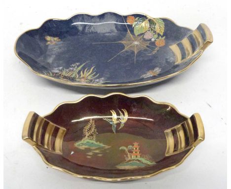 Two Carlton ware dishes, one with blue ground and spider's web design, the other with rouge royale, (2)