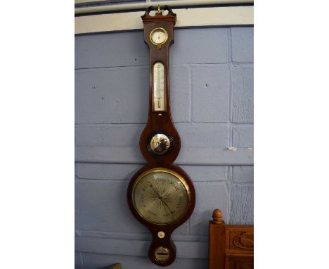 Pedrone Bros, Carlisle, restored 19th century barometer with damp/dry meter over mercury thermometer and a circular dial and 