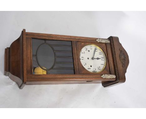 Early 20th century oak cased wall clock, 80cm high