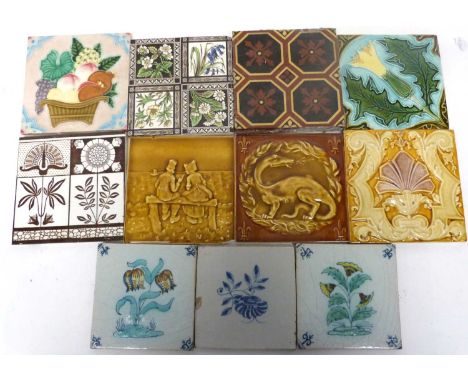 Quantity of 19th century and later ceramic tiles, various designs including some in 18th century style (18)
