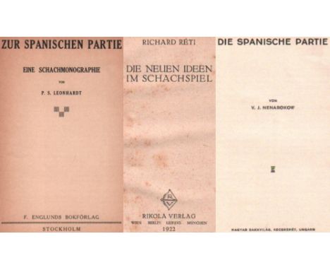 Leonhardt, P. S. Zur spanischen Partie. Eine Schachmonographie. Stockholm, Englund, (1913). 4°. Mit vielen Diagrammen. 106 Se
