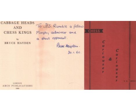Hayden, Bruce. Cabbage heads and chess kings. London, Arco, 1960. 8°. Mit Diagr. 223 Seiten. Originaler Pappband mit etwas de
