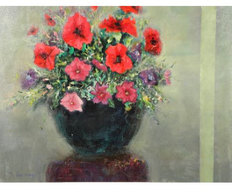 Nael Hanna (Scottish Iraqi born 1959) ARRFramed oil on canvas, signedStill Life 'Vase of Mixed Flowers'80cm x 100cm