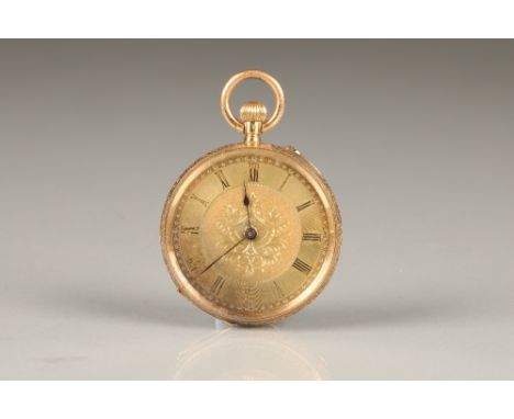 Victorian ladies 18k gold pocket watch, gilt dial with black roman numerals, 4cm diameter, weight 47g.CONDITION REPORT:Light 