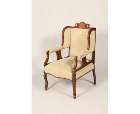 Edwardian inlaid mahogany open armchair, wing backed sides.  54cm long, 59cm wide, 97cm high, and Edwardian inlaid mahogany o