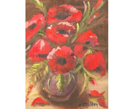 Bill Costley ARRFramed oil on board, signedStill life, Vase of Red Poppies44cm x 34cm