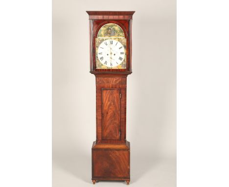 Scottish mahogany longcase clock, with painted four seasons dial by William Ingram, Ayr, 206cm high, 49cm long. 12 inch dial.