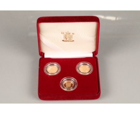 The Royal Mint Her Majesty Queen Elizabeth II three coin proof half sovereign portrait set, 1983, 1986, 2004, weight 3.99g ea